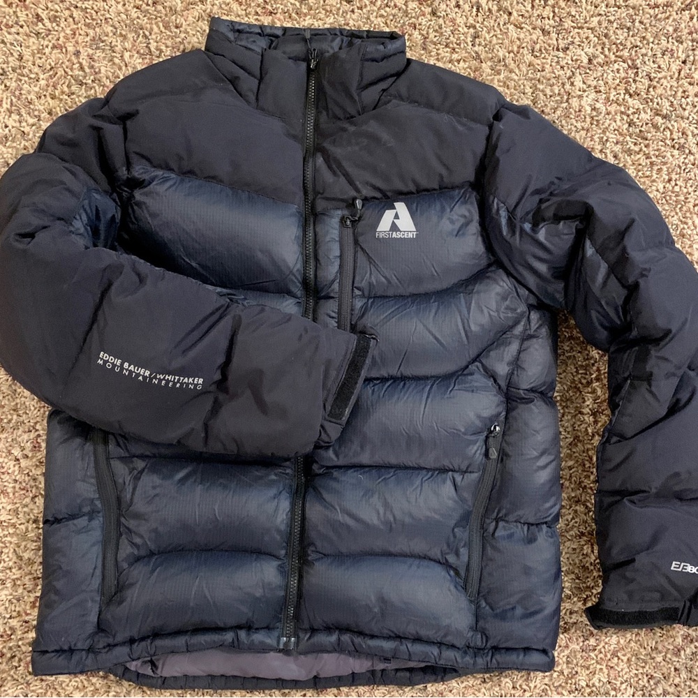 Eddie Bauer, First Ascent, Whitaker, 800 goose down jacket. Black. China. Medium